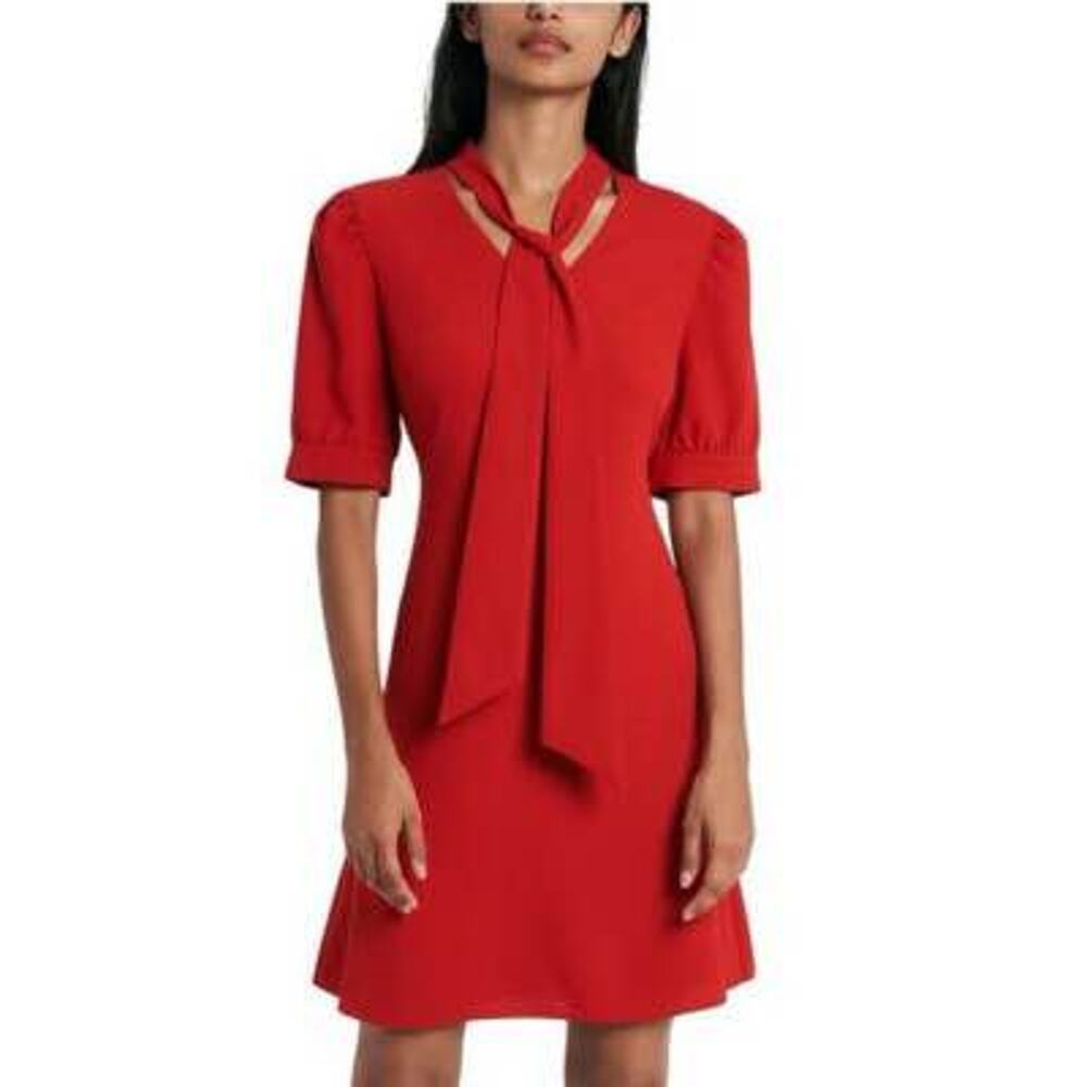 Riley & Rae Women's Size 0 XS Red Fiona Tie-Neck Dress
